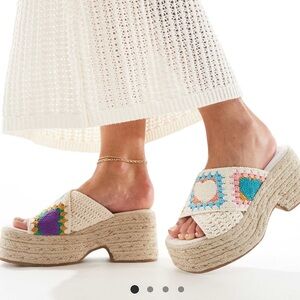 ASOS DESIGN Travel crochet wedge mules in multi